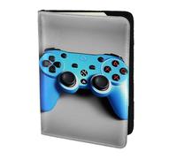Blue Game Controller print Travel Wallet Passport Holder Case for Family Leather Passport Cover for Men Women, Black, One Size