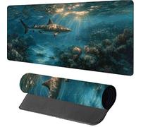 Blue Gaming Mouse Mat 1000x500x3mm, Mouse Pad Large Shark, Desk Mat with Stitched Edge, Mousepad with Non-Slip Rubber Base, Office Accessories, Keyboard Pad, for Gifts, PC, Gaming, Desk Office, S-1001