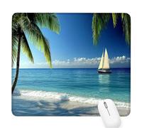Blue Gaming Mouse Pad, Coconut Trees Mouse Pad 260x210x3mm Mousepad Small Size Stitched Edge, Waterproof Non-Slip Mousemat Improves Accuracy and Speed, Desk Mat Laptop for Office Gaming and Home D-379