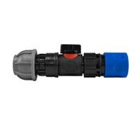 Blue Garden Hose Connector Kit With Click-Lock 3/4" Bspf, In-Line 3/4" Bspm Valve And 20mm Mdpe Straight Joiner