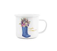 Blue Gardening Boots Enamel Mug - My Garden is My Happy Place White Novelty Durable Hot Drinks Outdoor Cup for Travel Picnics Home Hiking