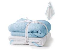 (Blue) GEEZY 2 x Hooded Baby Towel 100% Cotton Bath Wrap Baby Shower Gifts Boy Girl