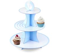 (Blue) GEEZY 3 Tier Cardboard Cupcake Cake Stand Reusable Easy Assembly Birthday Wedding