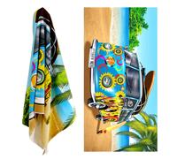 (Blue) GEEZY Microfibre Beach Towel Bus Design Quick Dry Summer Pool Travel Absorbent