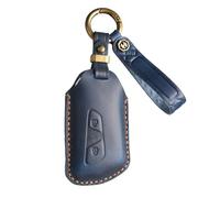 Blue Genuine Leather Car Key Case Compatible withVW Volkswagen Golf 8 Cupra Formentor Born Seat Leon Ateca Skoda Octavia Enyaq ID3 ID4 3 buttons Car Key Protective with Keychain