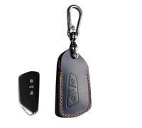 Blue Genuine Leather Car Key Cover Compatible withVW Volkswagen Golf 8 Cupra Formentor Born Seat Leon Ateca Skoda Octavia Enyaq ID3 ID4 3 buttons Car Key Protective with Keychain