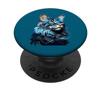 Blue Geometric Cat Portrait Digital Art Animal Design PopSockets Adhesive PopGrip
