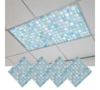 Blue Geometric Magnetic Fluorescent Light Covers for Ceiling Lights 2x4 Ft,Rustic Vintage Abstract Stained Glass Office Classroom Kitchen Drop Ceiling Light Covers Lighting Filters Shade Panel 4 Packs