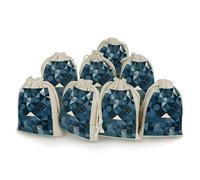 Blue Geometric Pattern Bunches Pocket Cotton And Hemp with Drawstring 8 Pieces Reusable Gift Bags Jewelry Pouch for Wedding DIY Craft Party (4.9 X 6.7 Inch)