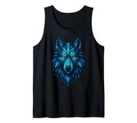 Blue Geometric Wolf Head Design Tank Top