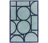 Blue Geometric Wool Bordered Handmad Rug For Bedroom & Living Room-160Cm X 230Cm