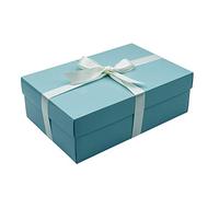 Blue Gift Box with Lid | Pick Your Ribbon Colour | Large Memory or Hamper Boxes | Flat-Packed Gift Boxes for Presents, Birthday or Baby Gifts | Size 30x20x10cm (Ivory Ribbon 50)