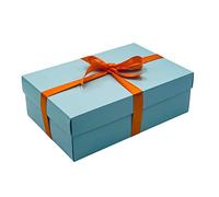 Blue Gift Box with Lid | Pick Your Ribbon Colour | Large Memory or Hamper Boxes | Flat-Packed Gift Boxes for Presents, Birthday or Baby Gifts | Size 30x20x10cm (Orange Ribbon 26)