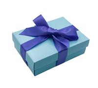 Blue Gift Box with Lid | Pick Your Ribbon Colour | Small Flat-Packed Gift Boxes for Presents, Birthday or Baby Gifts | Size 148x105x50mm (Lavender Ribbon 43)