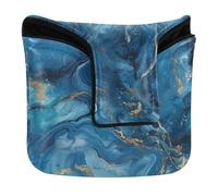 Blue Gilded Marble Mallet Putter Cover Magnetic Snap Putter Headcovers for Mallets and Square PU Leather