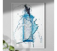 Blue Gin Bottle - Wall Art Print - A4 Black Framed