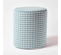 Homescapes Gingham Check Round Pouffe Cotton In Blue Blue One Size