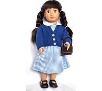 Blue gingham school uniform with cardigan, shoes and bag to fit 18" dolls like Designafriend, Our Generation etc