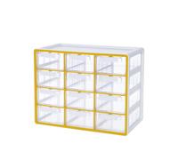 BLUE GINKGO Large 12 Drawer Storage Organizer Cabinet - Stackable Bead and Craft Storage, Hardware Small Parts Organizer, Teacher Toolbox (Made in Korea) - Yellow