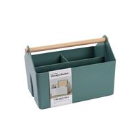 BLUE GINKGO Medium Storage Basket - Plastic Caddy with Wooden Handle for Office, Arts & Crafts, or Home Supplies (Green)