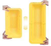 BLUE GINKGO Over The Sink Colander Strainer Basket - Wash Vegetables and Fruits, Drain Cooked Pasta - Extendable - Kitchen Essentials (7.9 W x 14.5-19.5 L x 2.75 H) - Yellow