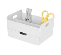 BLUE GINKGO Portable Desk Organizer - Compact 3 Compartment, Half-drawer Storage - Pen Holder, Stationery Desktop Organizer for Office, Makeup, Crafts (Made in Korea, White)