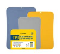 BLUE GINKGO TPU Cutting Mats [Set of 3] - Korean-Made Flexible, Knife-Friendly, Durable Kitchen Cutting Boards (Blue, Yellow, Grey)