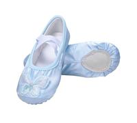 Blue Girls’ Classic Satin Ballet Shoes UK Size 7.5 Split-Sole Dance Slippers with Cross Elastic Strap Large Bow Slip-On Flats School Shoes Ballerina Trainers Body Shaped Exercise Footwear