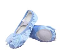 Blue Girls’ Classic Satin Ballet Shoes UK Size 8 Split-Sole Dance Slippers with Cross Elastic Strap Large Bow Slip-On Flats School Shoes Ballerina Trainers Body Shaped Exercise Footwear