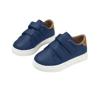 Blue Girls' Double Hook and Loop Strap Sneakers - Classic Faux Leather Athletic School Shoes Soft Cushioned Sole Kids Trainers for School Days, Outdoor Casual Outings UK Size 8