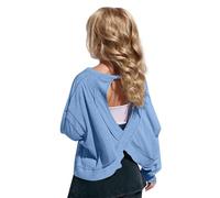 Blue Girls' Long-Sleeve Summer Tshirts Open-Back Athletic Tops - Soft Casual Outing Crop Tops for Dance Gym School Active Play Cute Loose Fit Activewear 9 Years