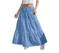 Blue Girls School Maxi Skirts Kids Full Length Drawstring Elasticated Waist Flowy Skirts Vintage Summer Long Dress Elegant A-Line Beach Skirt Lightweight Swing Casual Skirt for Kid Girl 12-13 Years