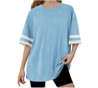 Blue Girls T-Shirt Oversized Crewneck Baseball Tee Short Sleeve Summer Tops Loose Fit Lightweight Tunic Tees Longline Basic Blouse Leisure Fashion Top Children's Comfy Clothing 10-11 Years