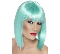 Blue Glam Wig Ladies Short Blunt Bob Wig Straight Aqua Fancy Dress Accessory