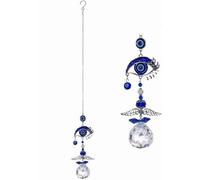 Blue Glass Evil Eye Butterfly Angel Sunflower Talisman Crystal Sun Catcher Pendant Handmade Good Luck Charm, Office, Car Decoration, Blessing Ornament (1PC Blue Evil Eye)