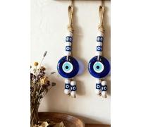 Blue Glass Evil Eye Nazar Amulet Good Luck Charm - Handmade Hanging Ornament for Home, Office, Car Decoration, Garden, Blessing Ornament, Reflects Negative Energy (Pack of 2pcs - Large)