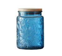 Blue Glass Jar, 700ml Vintage Glass Canister with Airtight Lid, Candy Jar/Mason Jar for Coffee, Tea, Cookie, Cereal, Spice, Bath Salt (Blue,1 Pack)