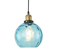 Blue Glass Pendant Light Globe Kitchen Island Lighting Fixture with Hammered Lamp Shade, Single Hanging Ceiling Lights Chandeliers for Dining Room Cafe Bar Change for the better