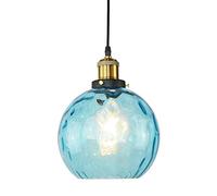 Blue Glass Pendant Light Globe Kitchen Island Lighting Fixture with Hammered Lamp Shade, Single Hanging Ceiling Lights Mini Chandeliers for Dining Room Cafe Bar