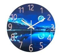Blue Glass Wall Clocks for Living Room Decor 24 Inch Lake Wall Clock Non Ticking Giant Clocks for The Wall