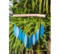 Blue Glass Wind Chime Recycled Glass and Bamboo Driftwood Garden Chime Hanging Outdoors Indoors Multicoloured Fairtrade Eco Friendly Handmade Fairtrade
