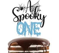 Blue Glitter A Spooky One Cake Topper, A Little Boo is Turning One/Happy 1st Booday, Funny Halloween Scary Spider Themed Baby's Birthday Baby Shower Party Decorations Supplies