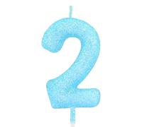 Blue Glitter Birthday Candle,Macaron 3D Flash Number 2 Candle Topper,Suitable for Girls and Boys' Birthdays Party Cake Decorations,Weddings,Anniversaries