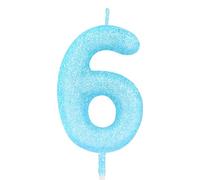 Blue Glitter Birthday Candle,Macaron 3D Flash Number 6 Candle Topper,Suitable for Girls and Boys' Birthdays Party Cake Decorations,Weddings,Anniversaries