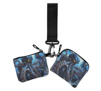 Blue Glitter Evil animal sea Monster Women's Coin Purses Card Cases Minimalist Change Purse Wallet with Zipper Coin Pocket for Daily Use 2 Packs, Blue glitter evil animal sea monster, 1 size, Print,