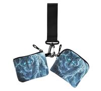 Blue Glitter Evil Wolf Dual Coin Purse Credit Card Holder Wallet Small Portable Change Purse Wallet with Keychain for Woman 2 Packs, Blue glitter evil Wolf, One Size, Print Art