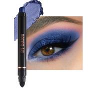 Blue Glitter Eyeshadow Stick, Rotating Creamy Silky Eyeshadow Stick, Waterproof and Long-Lasting, Shimmer Eyeshadow Pen Crayon with Smudger, Highly Pigmented Eye Makeup for Wrinkle Free D12