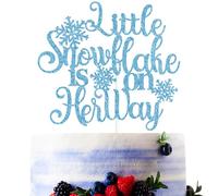 Blue Glitter Little Snowflake is on Her Way Cake Topper, Sweet Baby/Welcome Baby Girl, Winter Snowflake Baby Shower Gender Reveal Party Decorations for Baby Girl