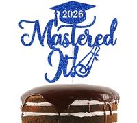 Blue Glitter Mastered It 2026 Cake Topper, Master's Degree Survivor/Class of 2026, Funny Master Graduation Party Decorations Supplies