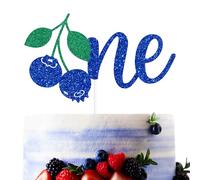 Blue Glitter One Cake Topper, My Berry First Birthday Baby Shower Decorations, Summer Fruit Blueberry Themed Baby's 1st Birthday Party Decorations Supplies